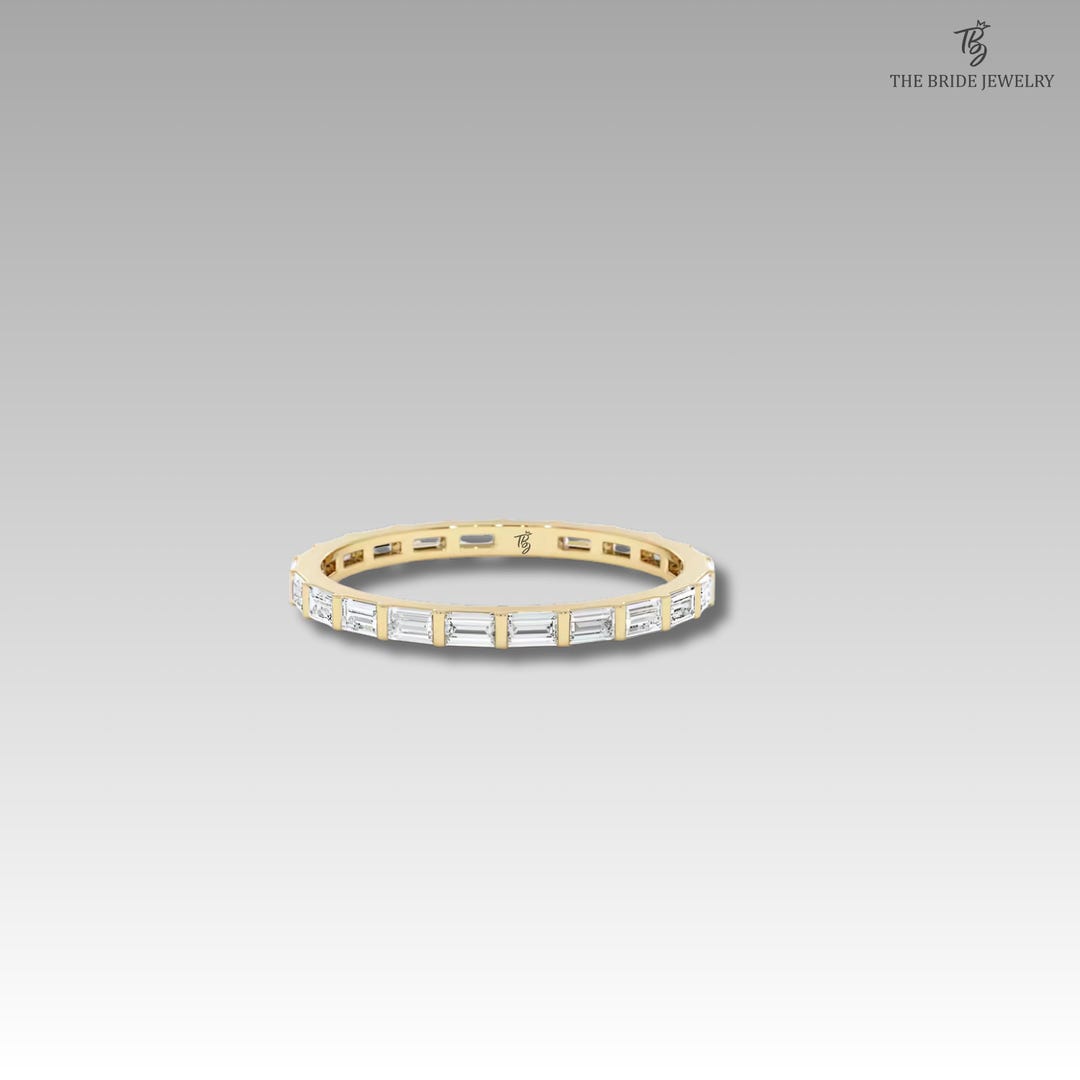 14k Gold Baguette Wedding Band Solid Gold Full Eternity Ring Moissanite ...
