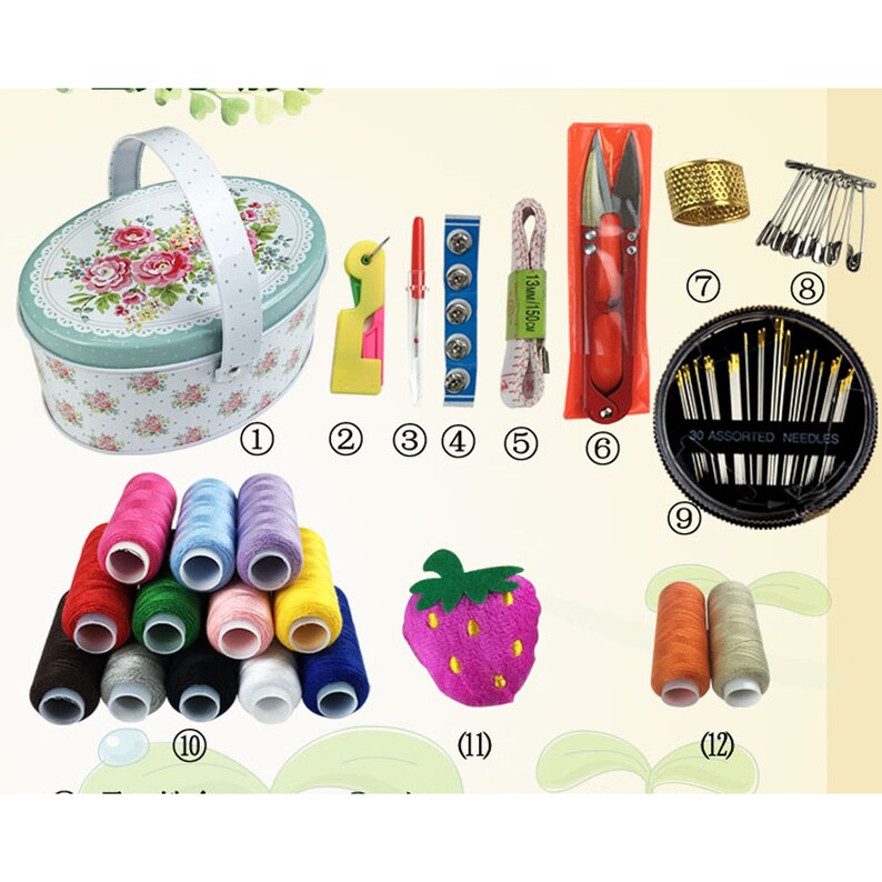 Household Sewing Box Dormitory Sewing Kits Vintage Floral Design Small Sewing Basket Box Sewing Basket with Tulip Floral Print Design