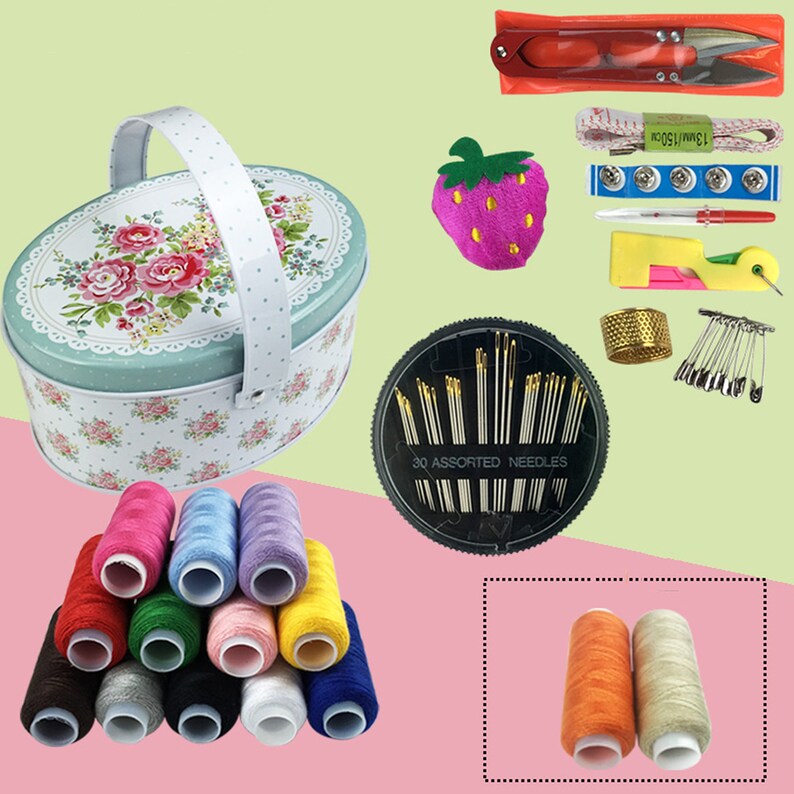 Household Sewing Box Dormitory Sewing Kits Vintage Floral Design Small Sewing Basket Box Sewing Basket with Tulip Floral Print Design
