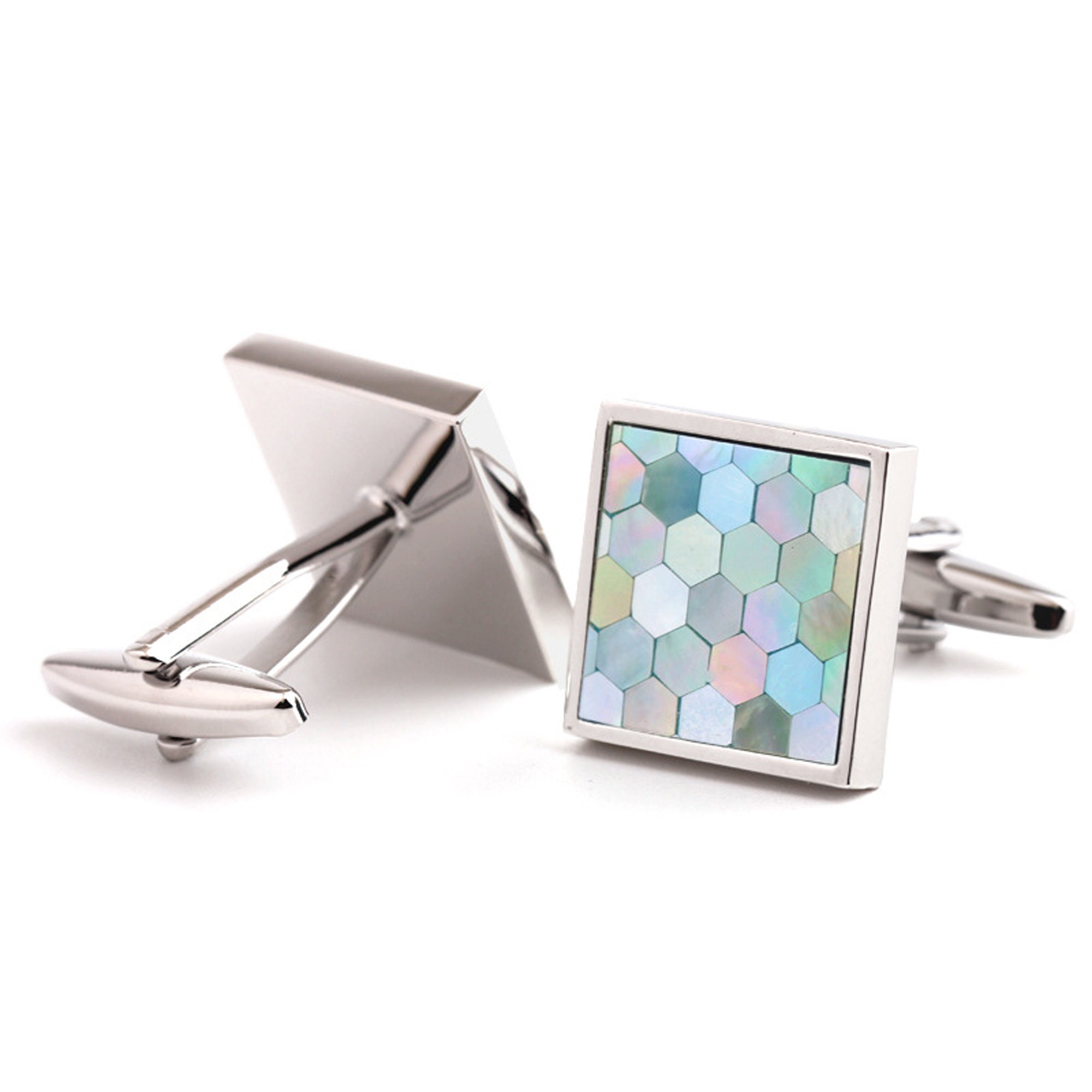 Square Blue Cufflinks Splicing Hexagonal Cufflinks French Etsy