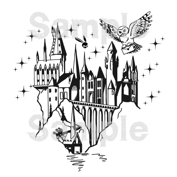 HP, Castle, Wizard, H0gwarts, Magical PNG SVG - Less Detailed