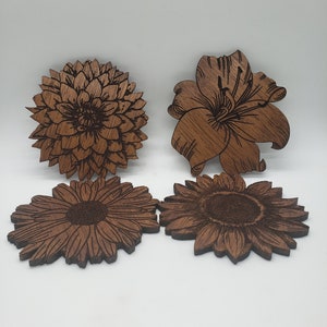 Flowers  Laser Cut Wooden Coaster