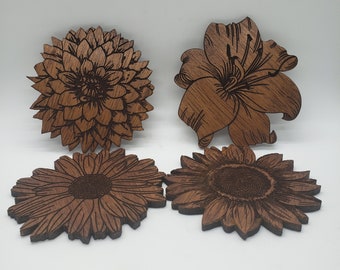 Flowers  Laser Cut Wooden Coaster