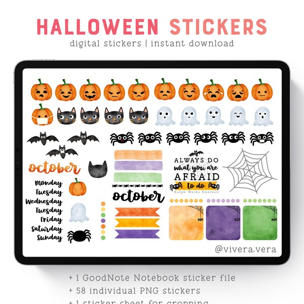 Planner Stickers - Cute Halloween Stickers - Goodnotes | PNG