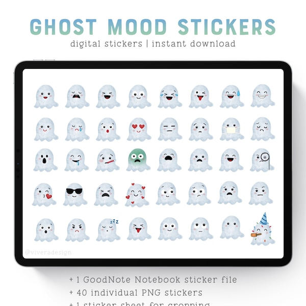 Planner Stickers - Cute Ghost Mood Emoji Emoticon - Goodnotes | PNG