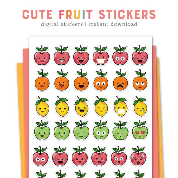 Cute Fruit Emoji Stickers | Printable Stickers for Cricut or Silhouette | SVG and PNG