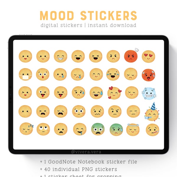Autocollants numériques - Émoticône Emoji d’humeur - Goodnotes | PDF | .PNG