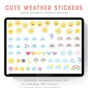 Digital Stickers - Cute Weather Stickers with Emotions - Goodnotes | PNG