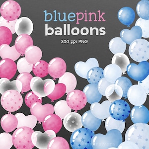 Roze en blauwe aquarel Ballon Clip Art - Jongen of Meisje Ballonnen - Gender Reveal Decoratie ideeën voor partijen, Social Media Berichten