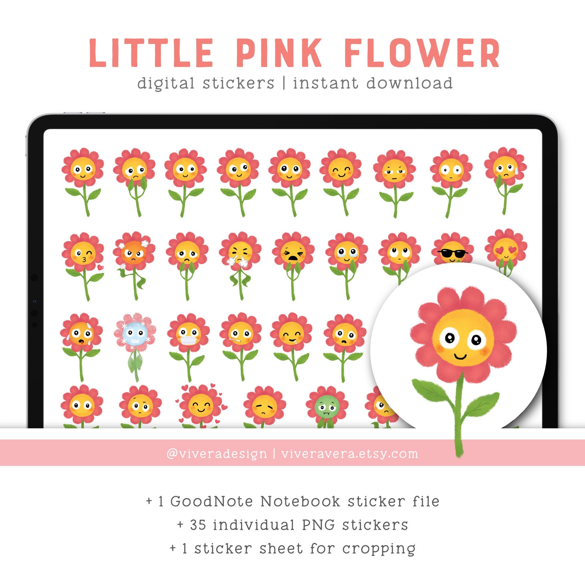 Digital Stickers - Little Pink Flower Mood Stickers - Goodnotes | PDF ...