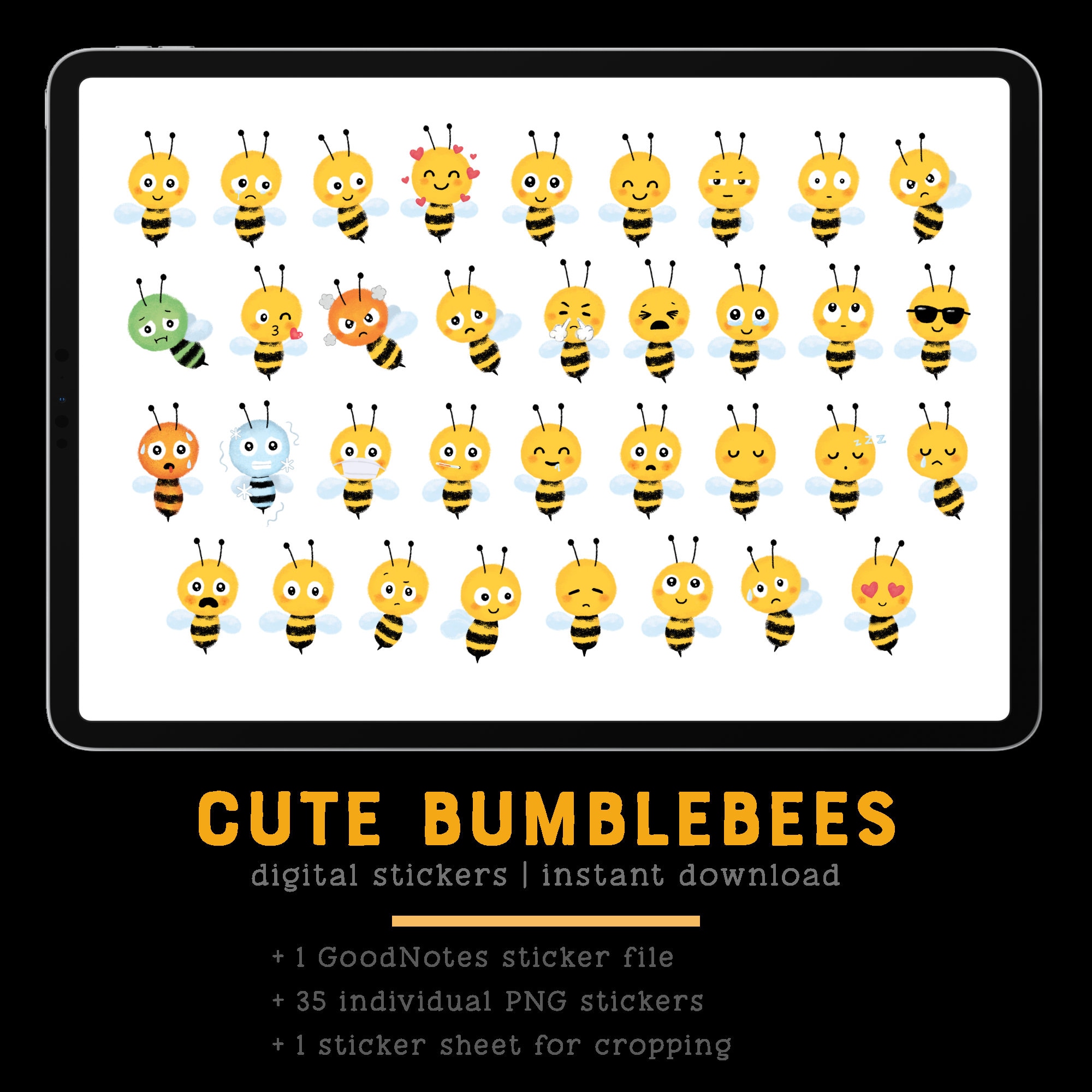 Digital Stickers - Cute Bumblebee Emoji Emoticon - Goodnotes | PDF ...