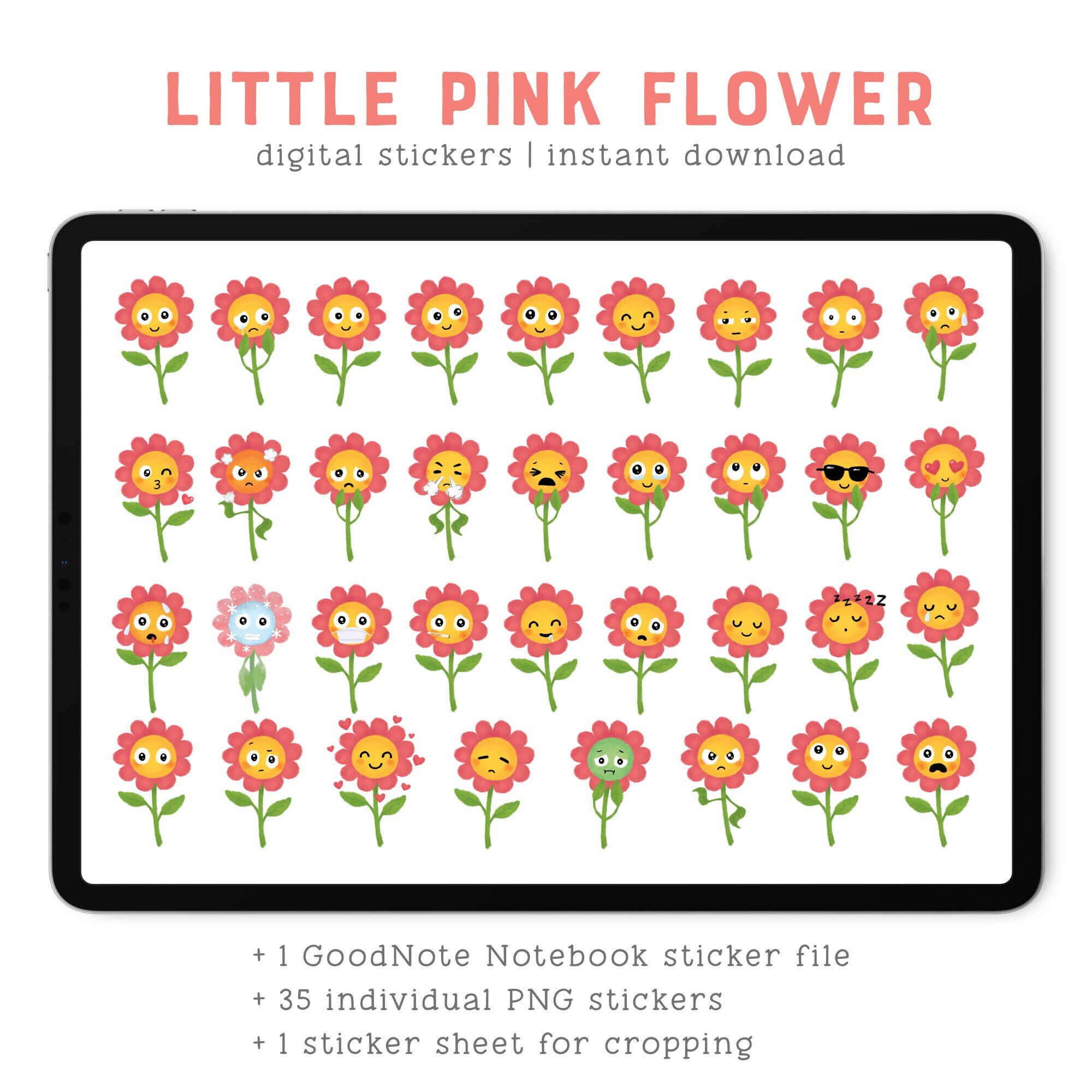 Digital Stickers - Little Pink Flower Mood Stickers - Goodnotes | PDF ...