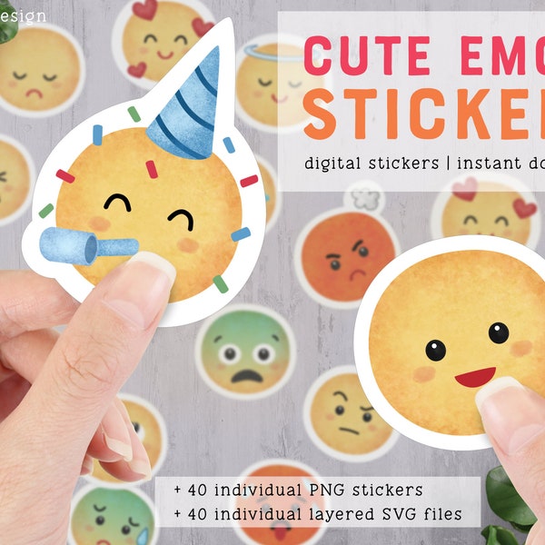 Cute Watercolor Emoji | Printable Stickers for Cricut or Silhouette | SVG and PNG