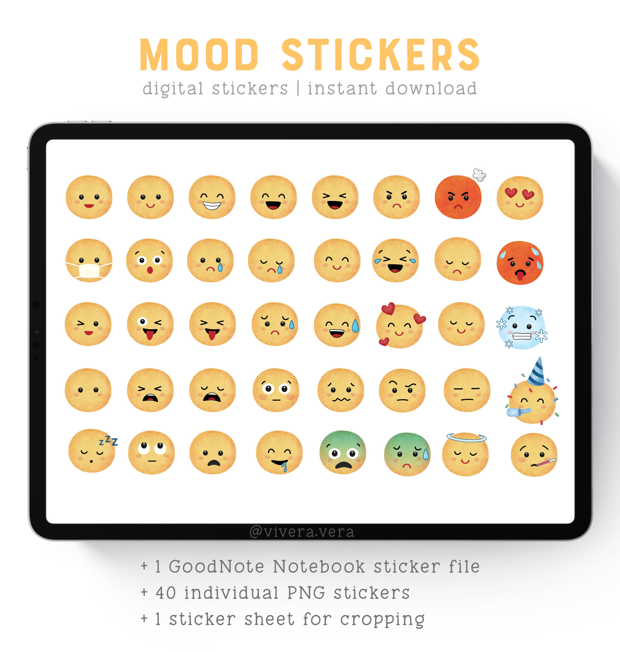 Digital Stickers - Mood Emoji Emoticon - Goodnotes | PDF | PNG