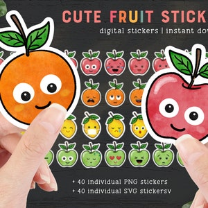 Niedliche Obst Emoji Aufkleber | Druckbare Aufkleber für Cricut oder Silhouette | SVG und PNG