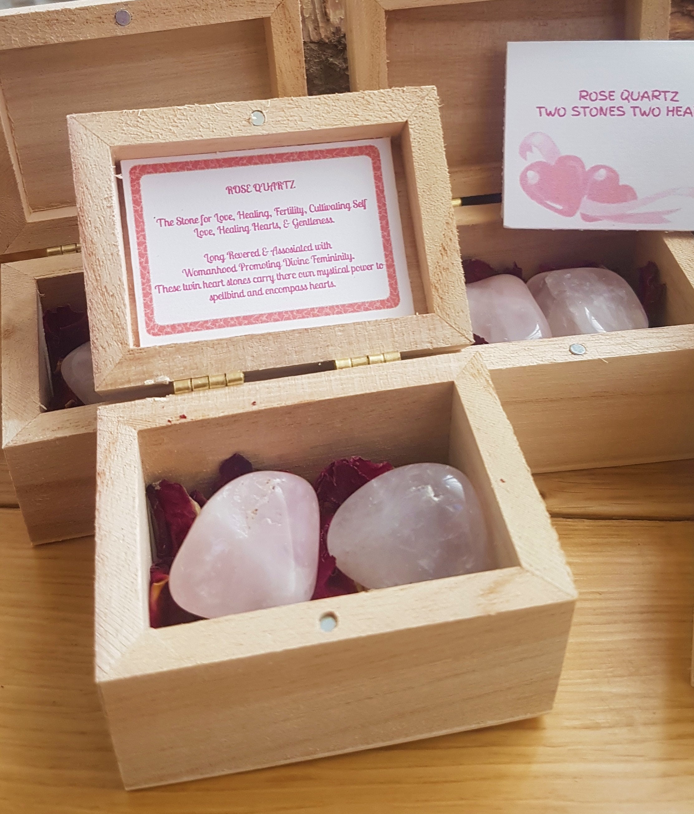 Rose Quartz box gift set rose petals gift card Gemstone 2 Etsy