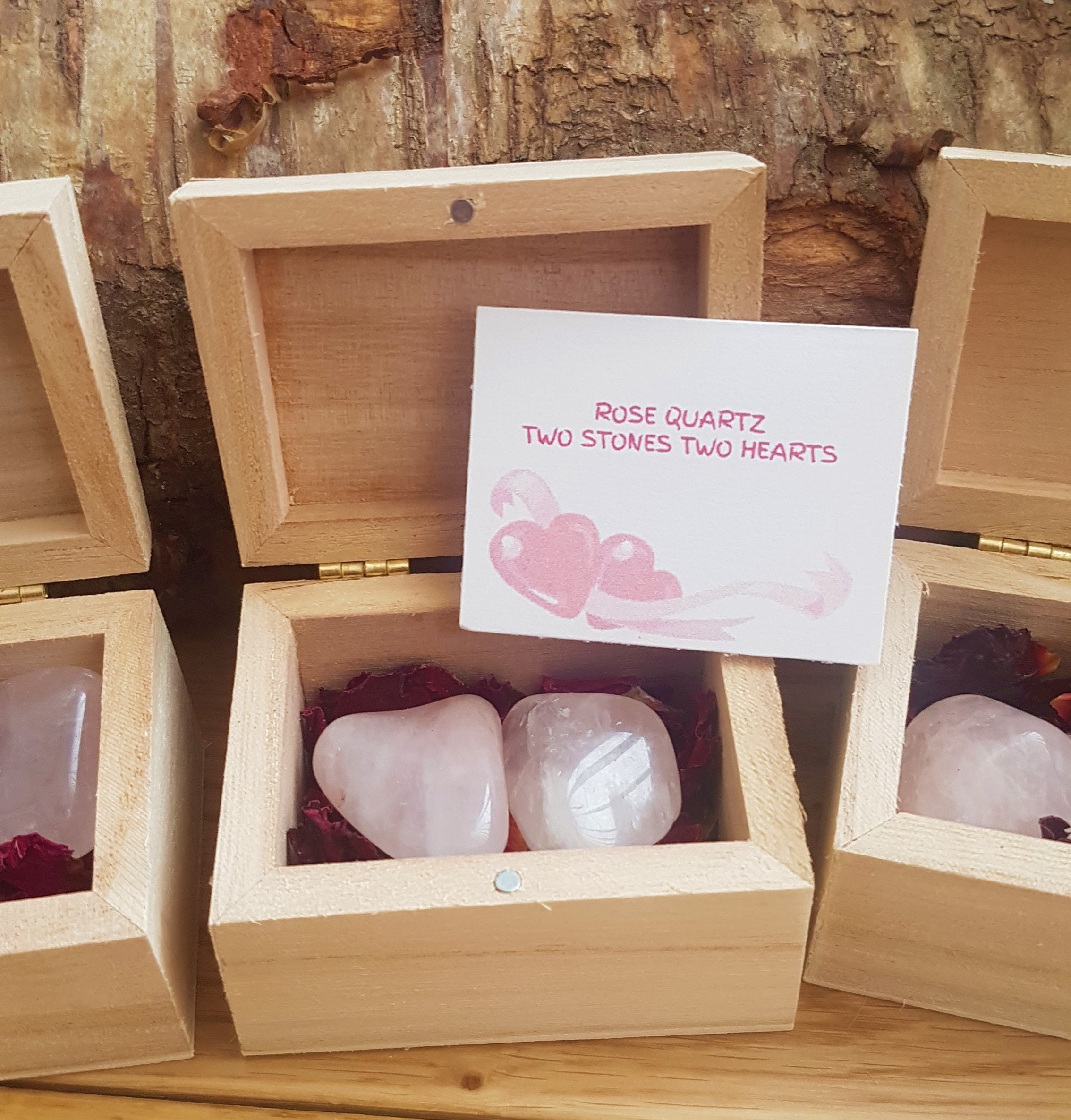 Rose Quartz box gift set rose petals gift card Gemstone 2 Etsy