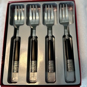 Vintage INOX EME Black & Silver Ornate Flatware 18/10 Set of 4 Salad ...