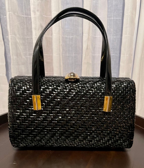 Vintage Koret Woven Black Patent Leather Handbag - image 1