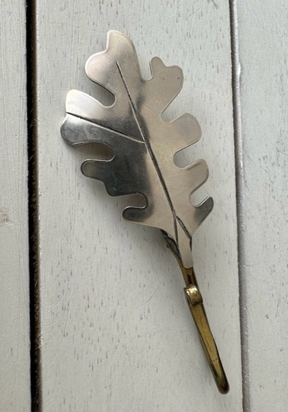 Vintage Pewter and Brass Oak Leaf Pin