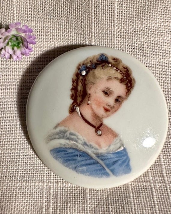 Vintage Limoges Porcelain Portrait Brooch - image 1