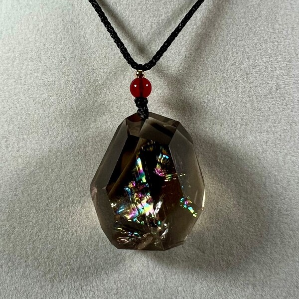 Gorgeous Smoky Quartz Pendant With Huge Rainbows! High Quality Polished Smoky Quartz Necklace