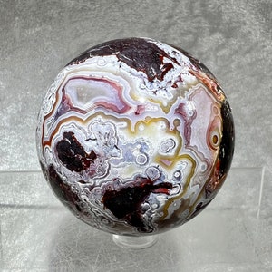 Gorgeous Mexican Crazy Lace Agate Sphere. 63mm. Very High Quality. Beautiful Lacing And Patterns On This Sphere