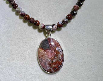 Mexican Crazy Lace Pendant Necklace S925 Setting Custom Made Beaded Necklace