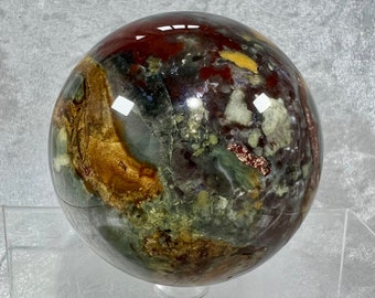 Amazing Colorful Ocean Jasper Sphere. 72mm. Wild Multi Colored Jasper. Gorgeous Crystal Display Sphere.