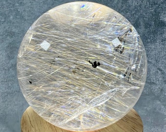 Large Stunning Golden Rutile Quartz Sphere. 68mm. Display Light Stand Included. Incredible Golden Rutile Inclusions. High Quality Sphere.