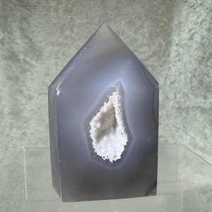 Druzy Blue Agate Tower: White Sugar Druzy Crystal From Brazil