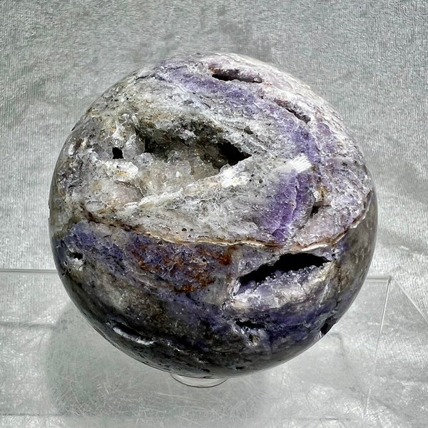 Large Druzy Sphalerite And Purple Fluorite Sphere. 73mm. Amazing Sugar Druzy. Lots Of Flash On This Incredible Display Sphere.