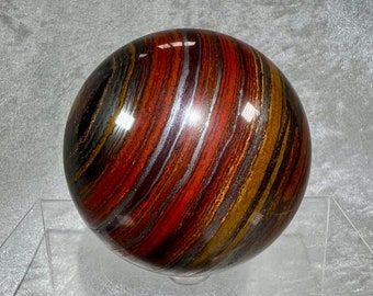 Rare Tiger Iron Crystal Sphere. 79mm. Hand Selected High Quality. Amazing Colors And Hematite Flash
