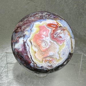 Druzy Mexican Crazy Lace Agate Sphere. 69mm. Crazy Colors With Incredible Patterns And Lacing.