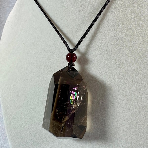 Smoky Quartz Pendant With Huge Rainbows! High Quality Polished Smoky Quartz Necklace