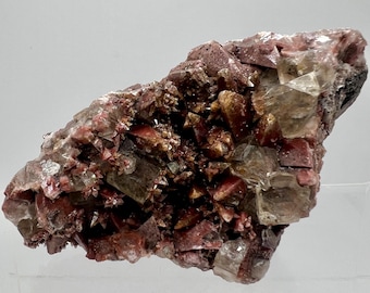Red Dogtooth Calcite And Fluorite Specimen: High Quality Cluster From Mexico Beautiful UV Reactive Crystal