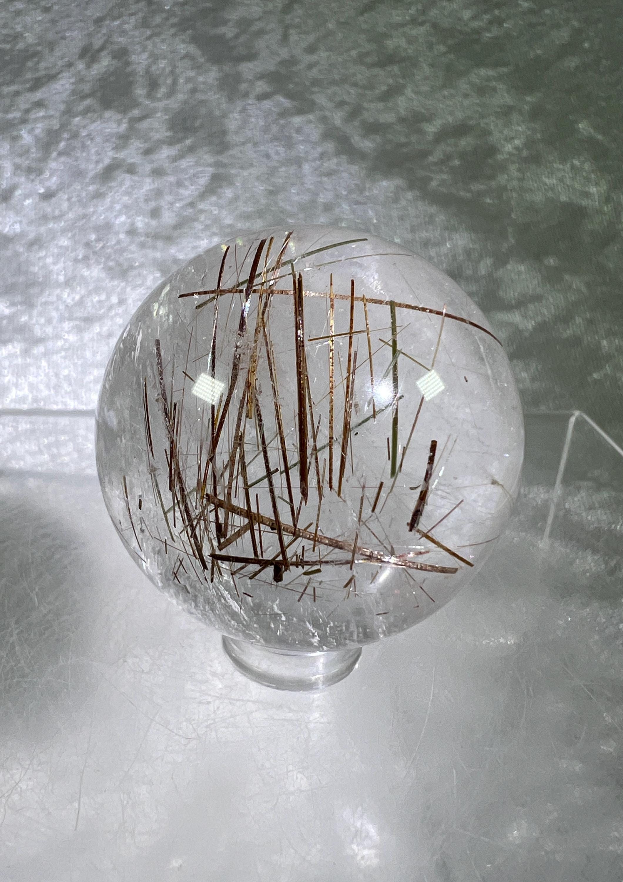 Unique Rutile Quartz Sphere. Pretty Copper And Gold Rutilated Quartz. Very Cool Rutile Inclusions. Fun And Affordable Rutile Display Sphere.