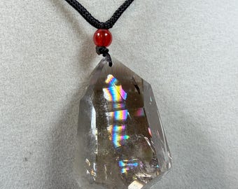 Smoky Quartz Pendant With Huge Rainbows: Gorgeous Polished Smoky Quartz Necklace One Of A Kind Jewelry