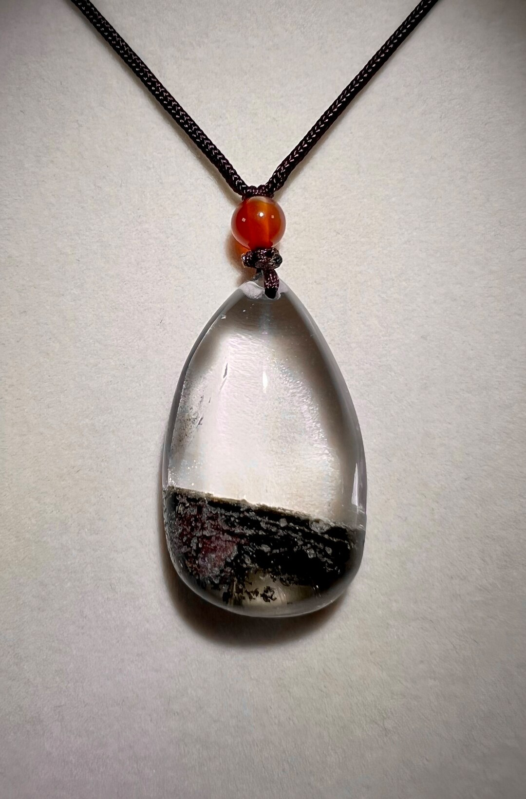 Beautiful Thousand Layer Garden Quartz Pendant. Stunning Teardrop Crystal Necklace With Cool