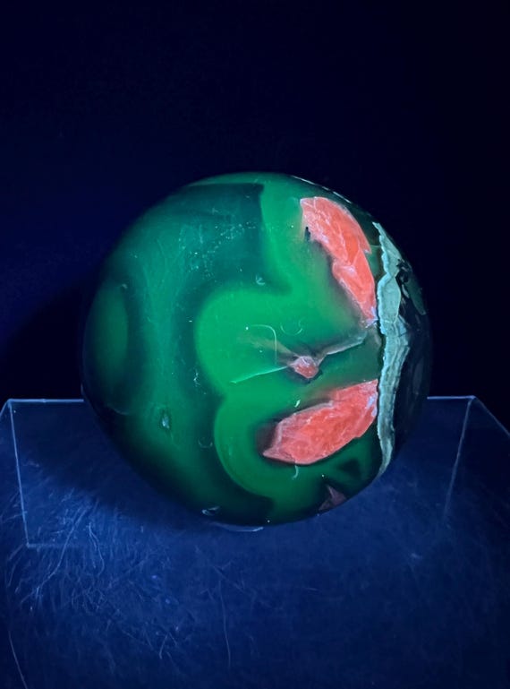 Rare Volcano Agate Sphere With Mangano Calcite: Green & Orange UV