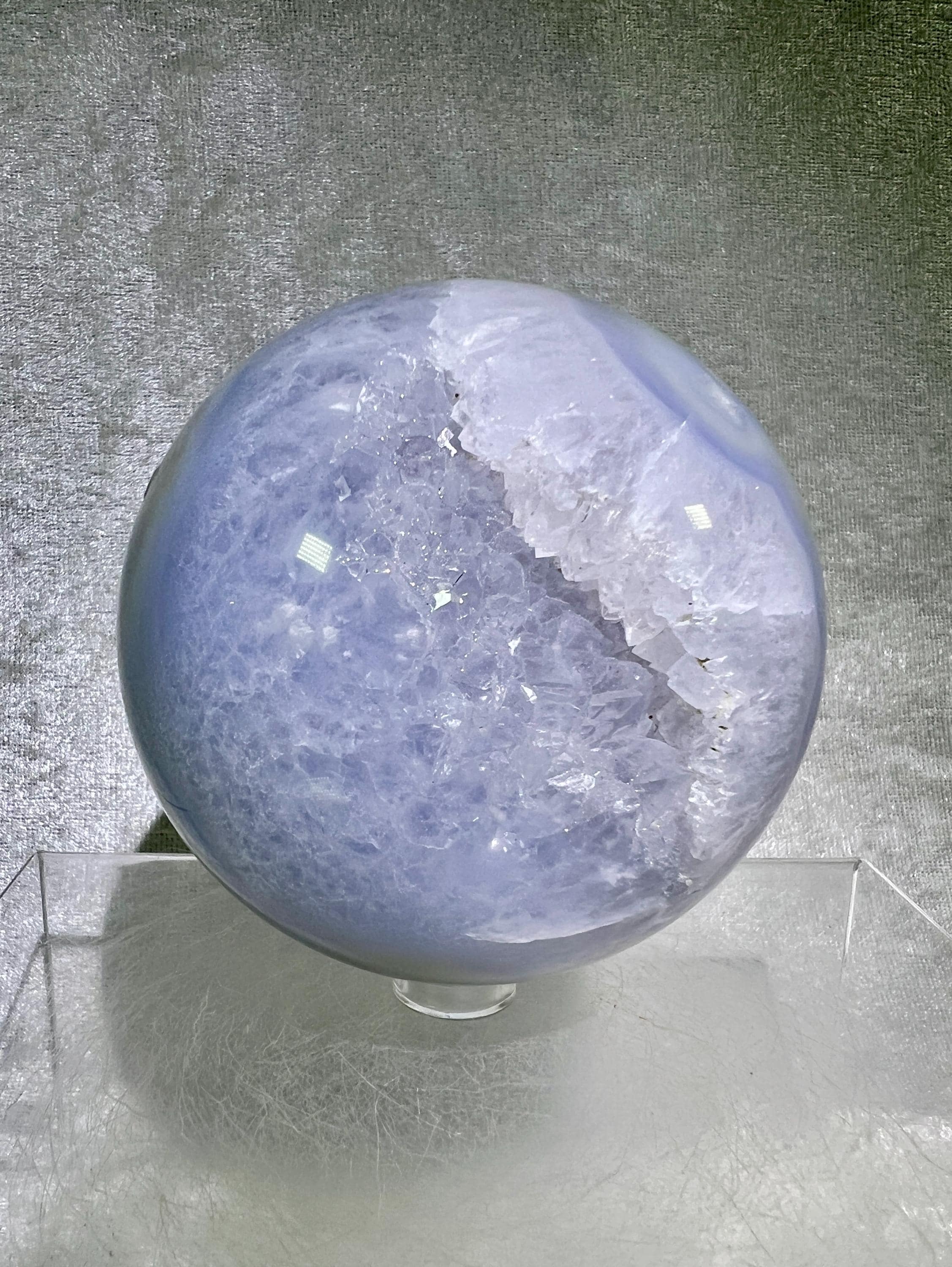 Druzy Blue Lace Agate Sphere: Rare Malawi Collector's Crystal (84mm)