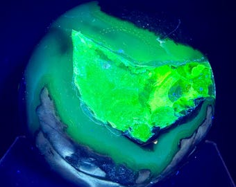 Druzy Volcano Agate Sphere: 75mm UV Reactive Crystal Amazing Druzy With Beautiful UV Colors
