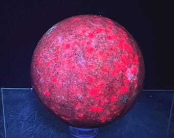 Beautiful Ruby Kyanite Crystal Sphere. 58mm. High Quality UV Reactive Crystal Sphere. Intense Red UV Display Sphere.