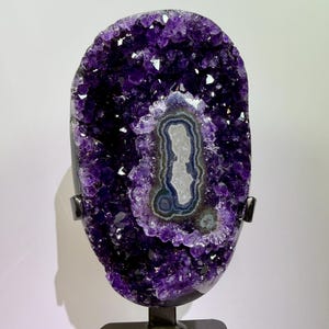 Gorgeous Amethyst Geode Specimen: World Class Deep Purple Uruguay Specimen. Top Quality Statement Piece! Custom Made Steel Stand