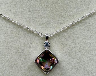 Mystic Topaz Pendant: Stunning 8x8mm Gemstone, S925 Silver Setting