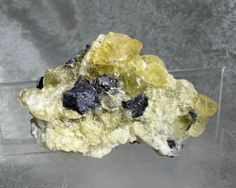 Gorgeous Yellow Fluorite, Galena, And Quartz Specimen. Rare And Beautiful Yellow Fluorite Cluster From Morocco.