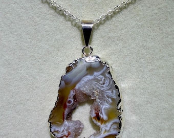 Druzy Agate Slice Pendant: Amazing Colors With Stunning Crystal Druzy Gorgeous Crystal Necklace From Brazil