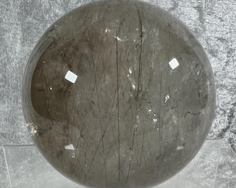 XL Smoky Rutile Quartz Sphere: Golden Inclusions, Rainbow Sheen (85mm)