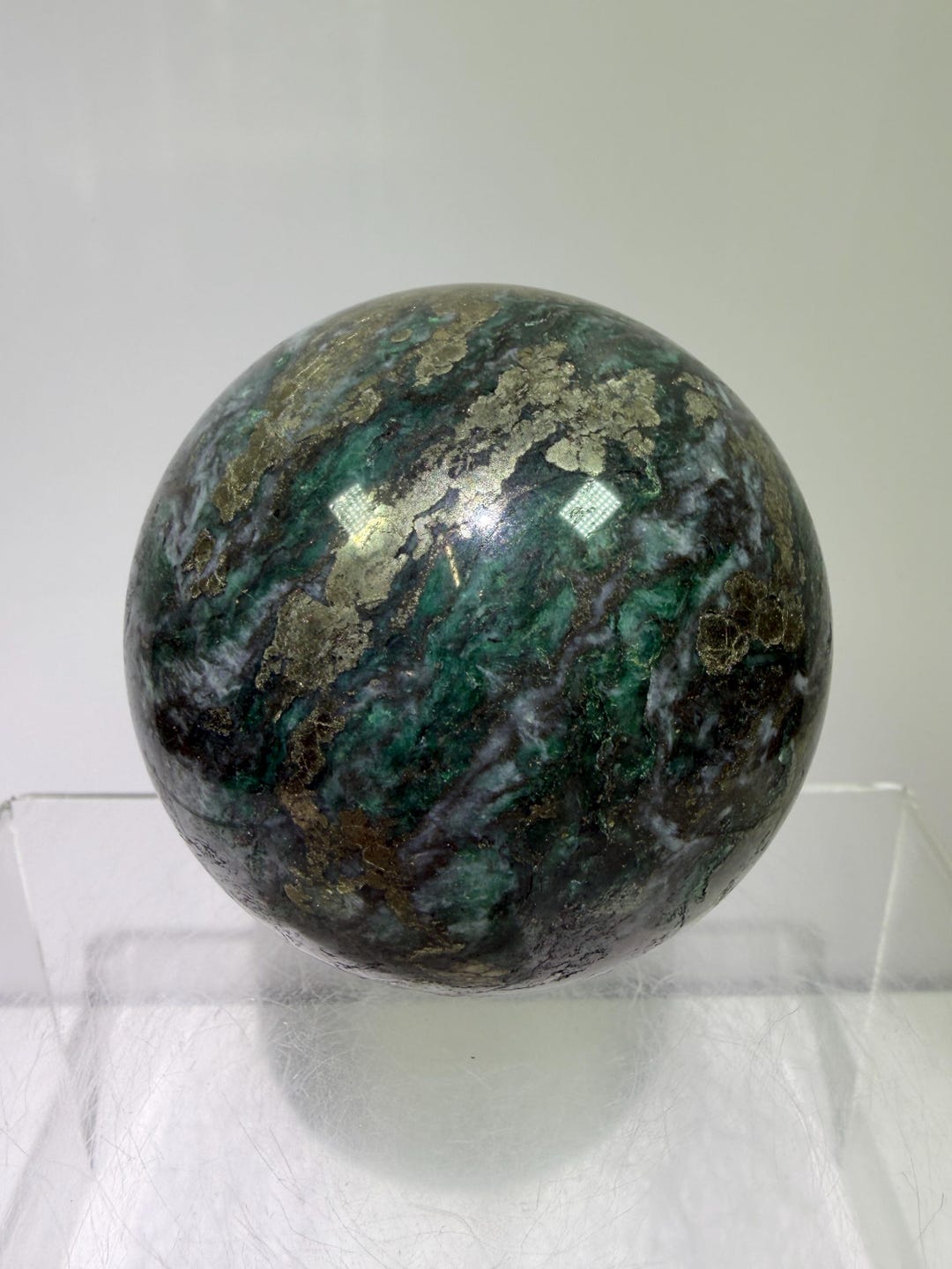 Atacamite and Pyrite Crystal Sphere: 64mm Stunning High Quality Sphere ...
