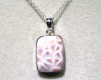 Rare Natrolite Pink Larimar Pendant: S925 Silver Setting, High Quality Gorgeous Crystal Necklace